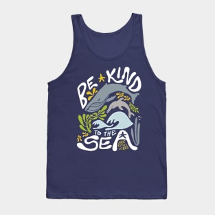 Ocean Harmony: Majestic Blue Whale and Playful Dolphin with the Message 'Be Kind to the Sea' Tank Top